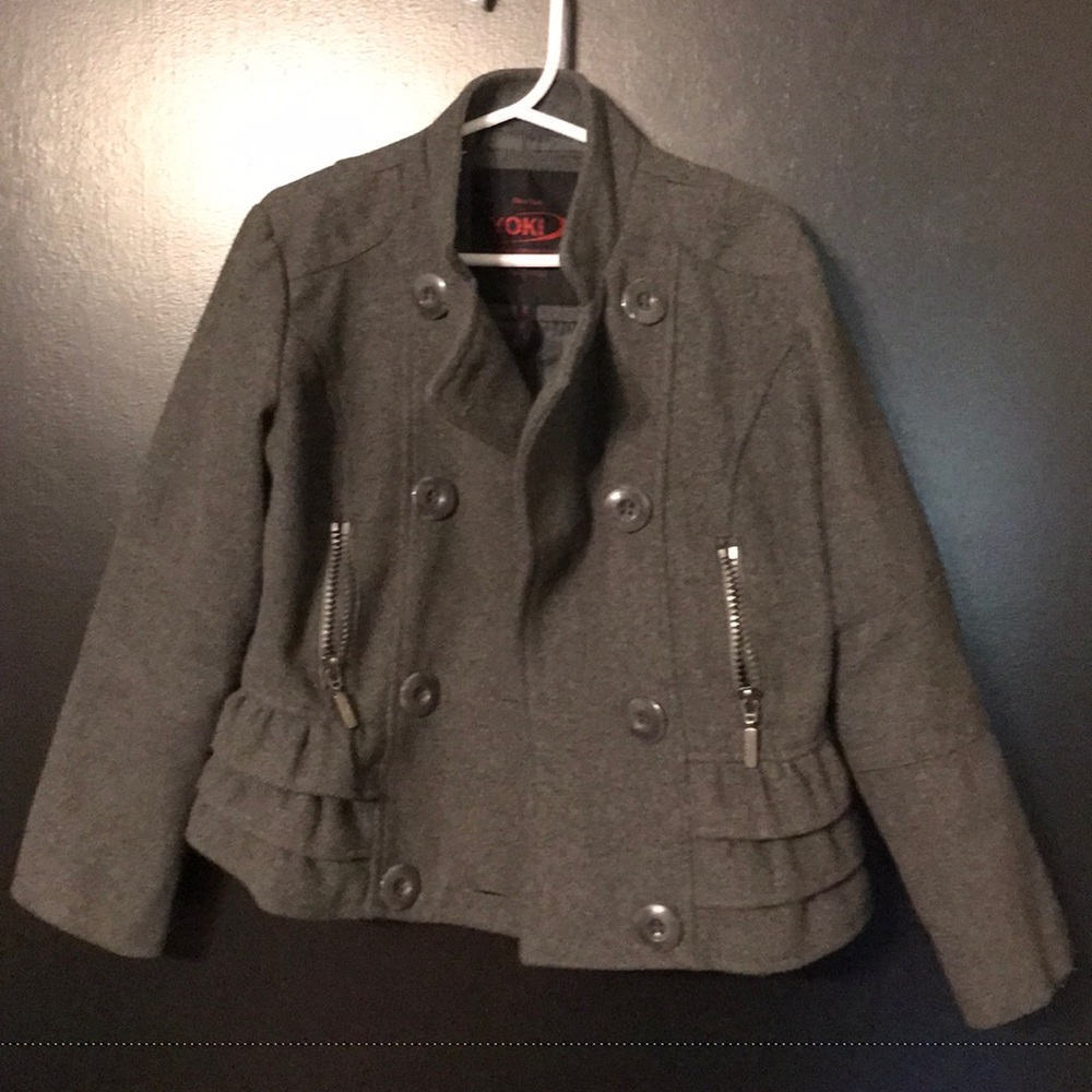 Adorable ruffled short pea coat style girls jacket